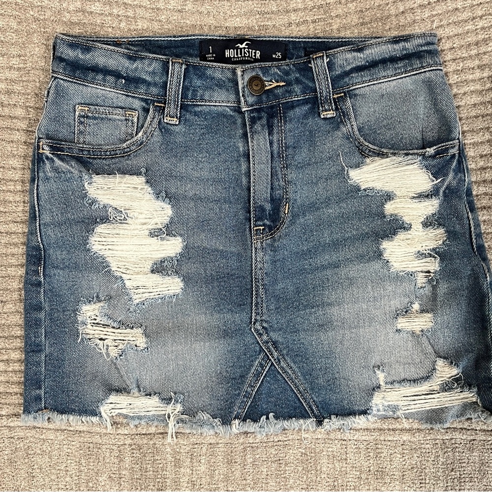 Hollister denim distressed mini skirt